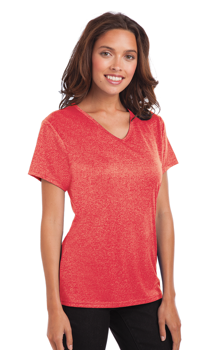 BG6228 Blue Generation Ladies Heathered V-Neck Tee Zoom Image