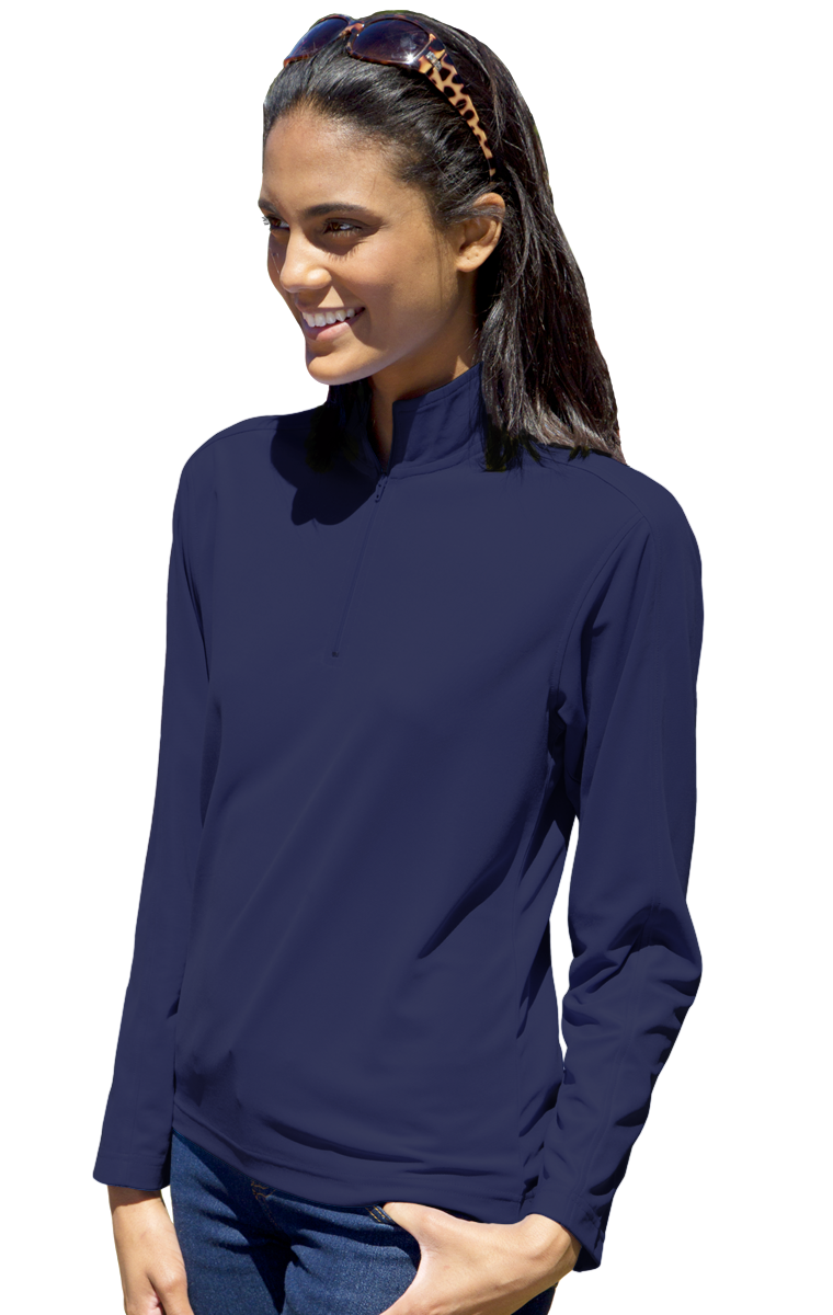 BG6230 Blue Generation Ladies Wicking L/S Solid Zip Pullover