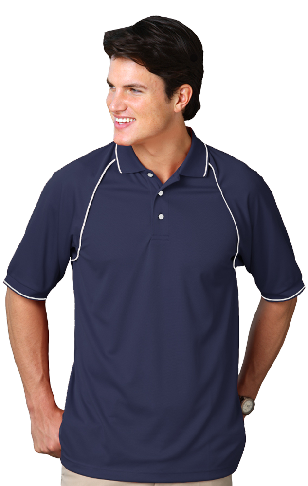 BG7220 Blue Generation Mens Wicking Contrast Piping Polo