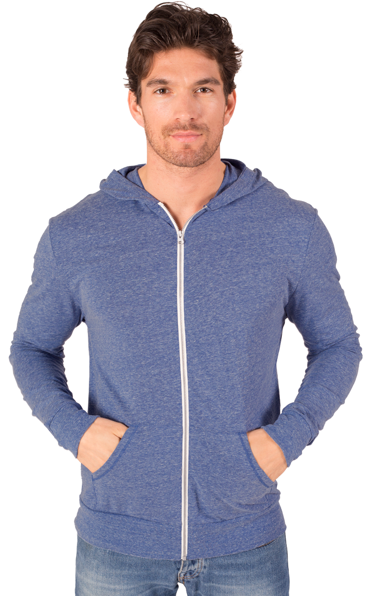 BG7308 Blue Generation Adult Triblend Contrast Zip Front Hoodie