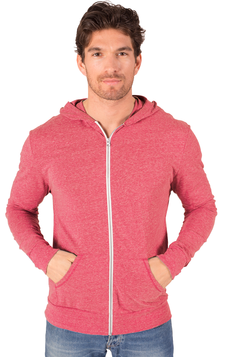 BG7308 Blue Generation Adult Triblend Contrast Zip Front Hoodie