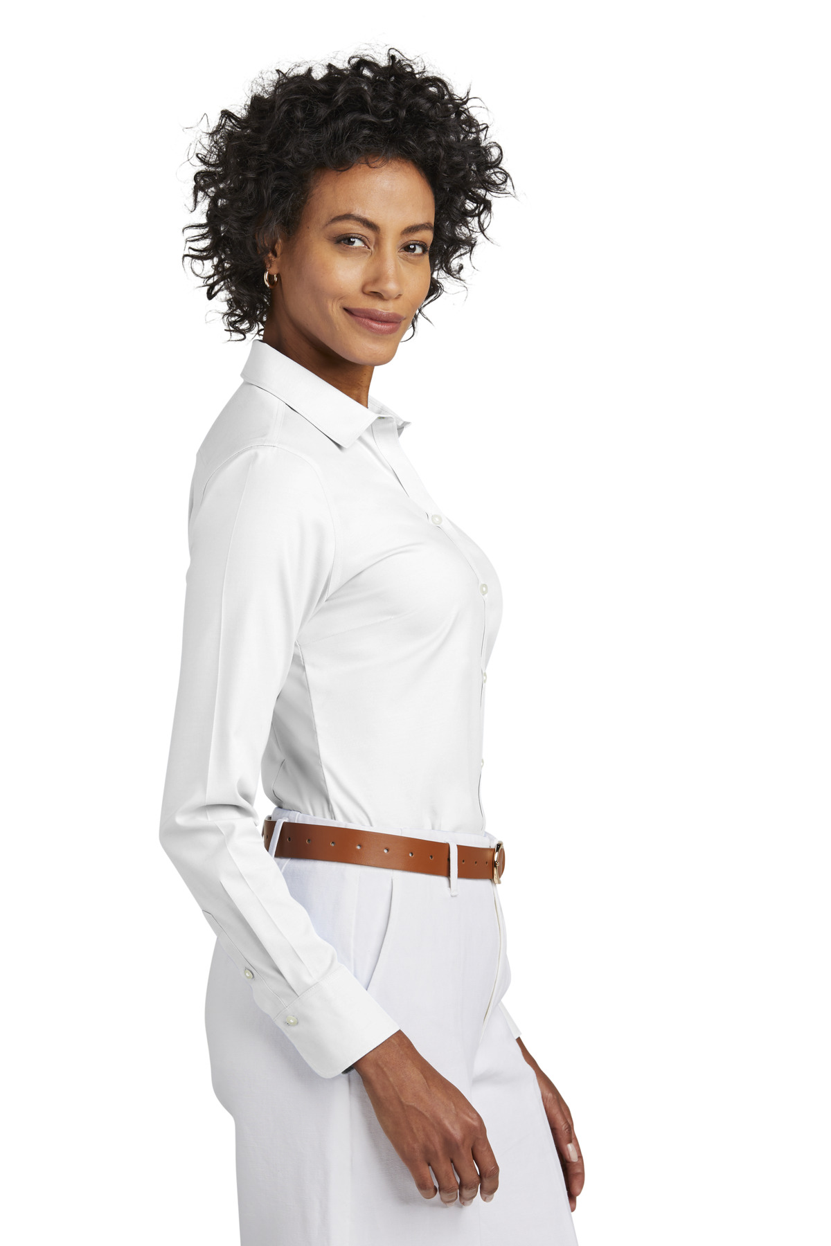 BB18001 Brooks Brothers  Womens Wrinkle-Free Stretch Pinpoint Shirt - Siide Image