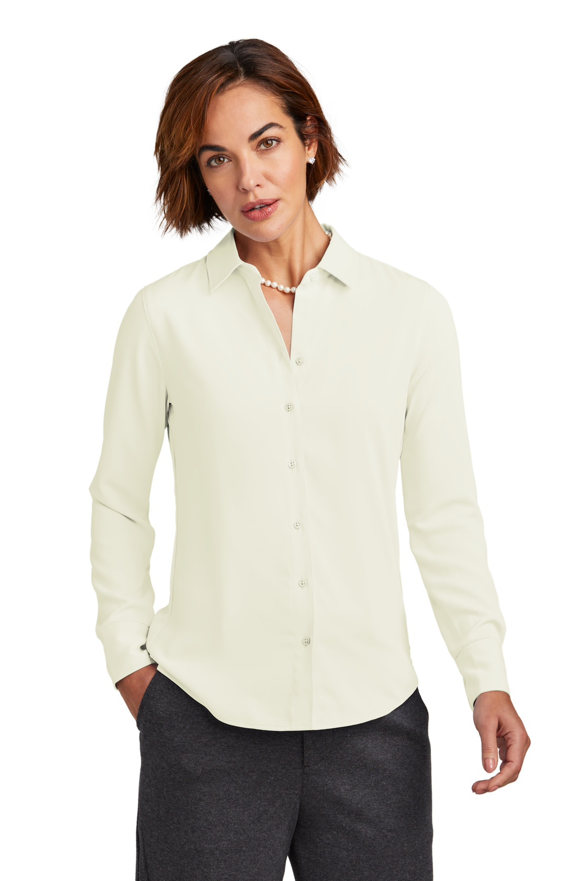BB18007 Brooks Brothers  Womens Full-Button Satin Blouse