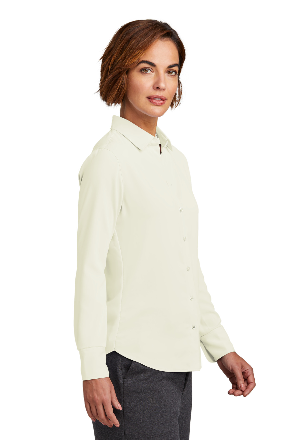 BB18007 Brooks Brothers  Womens Full-Button Satin Blouse - Siide Image