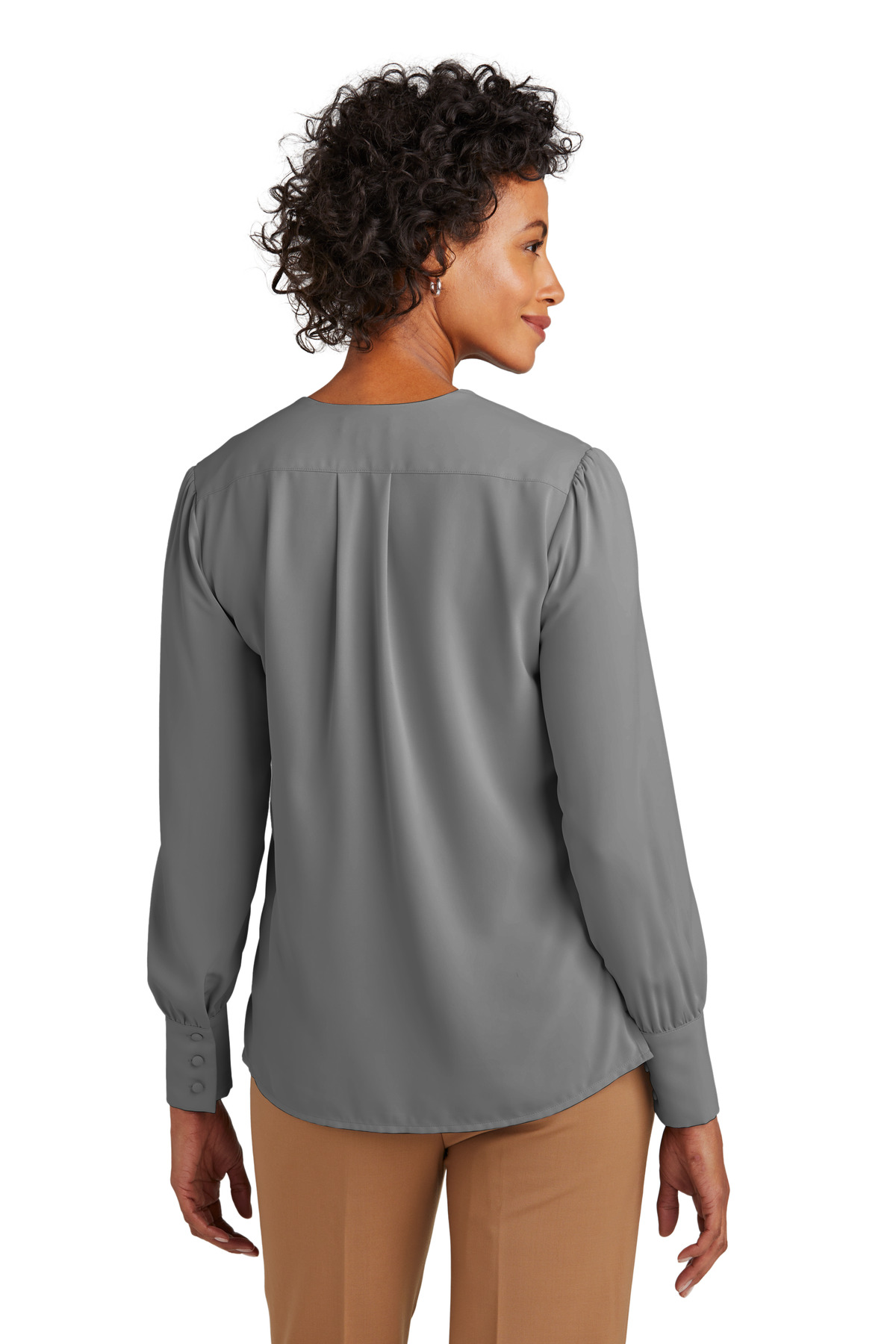 BB18009 Brooks Brothers  Womens Open-Neck Satin Blouse - Back Image