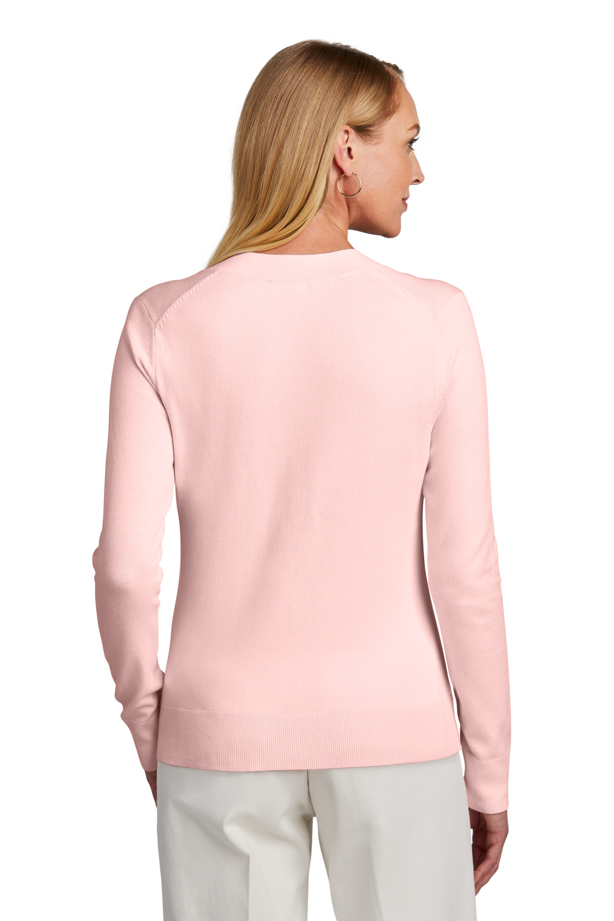 BB18401 Brooks Brothers  Womens Cotton Stretch V-Neck Sweater - Back Image