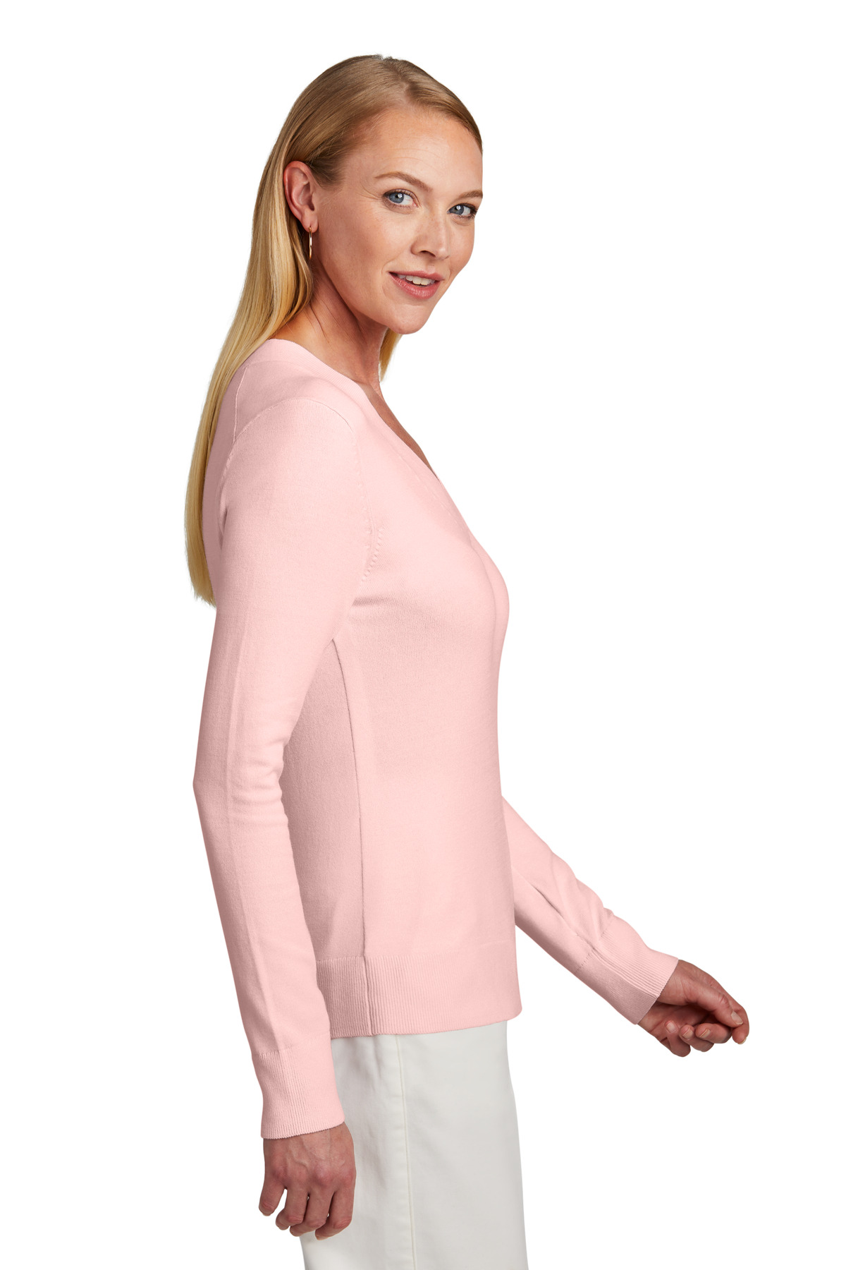 BB18401 Brooks Brothers  Womens Cotton Stretch V-Neck Sweater - Siide Image