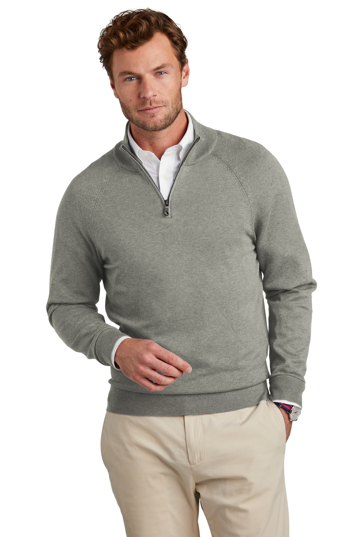BB18402 Brooks Brothers  Cotton Stretch 1/4-Zip Sweater