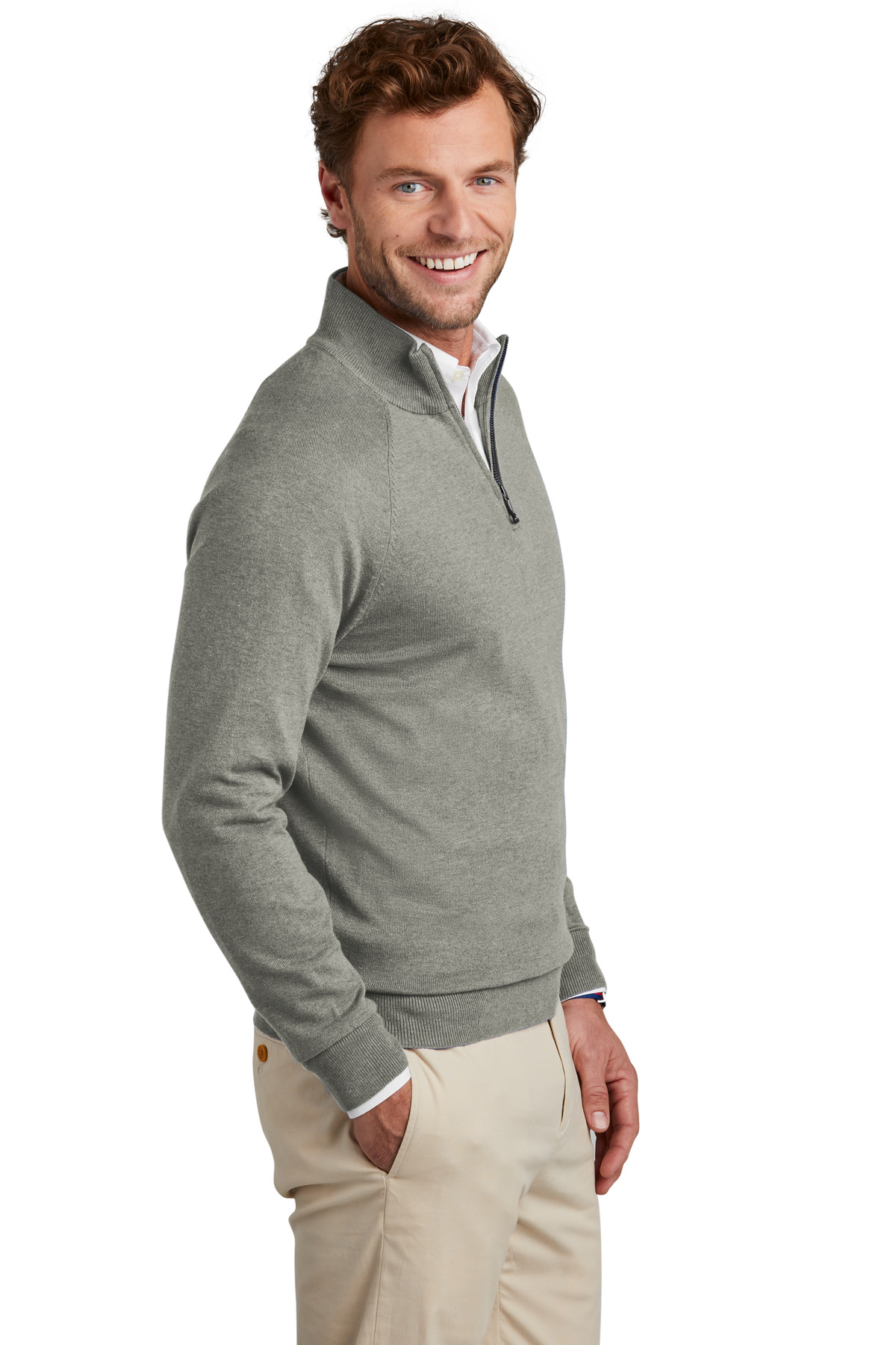 BB18402 Brooks Brothers  Cotton Stretch 1/4-Zip Sweater - Siide Image