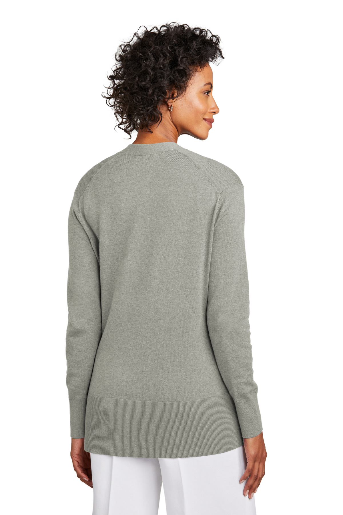 BB18403 Brooks Brothers  Womens Cotton Stretch Long Cardigan Sweater - Back Image