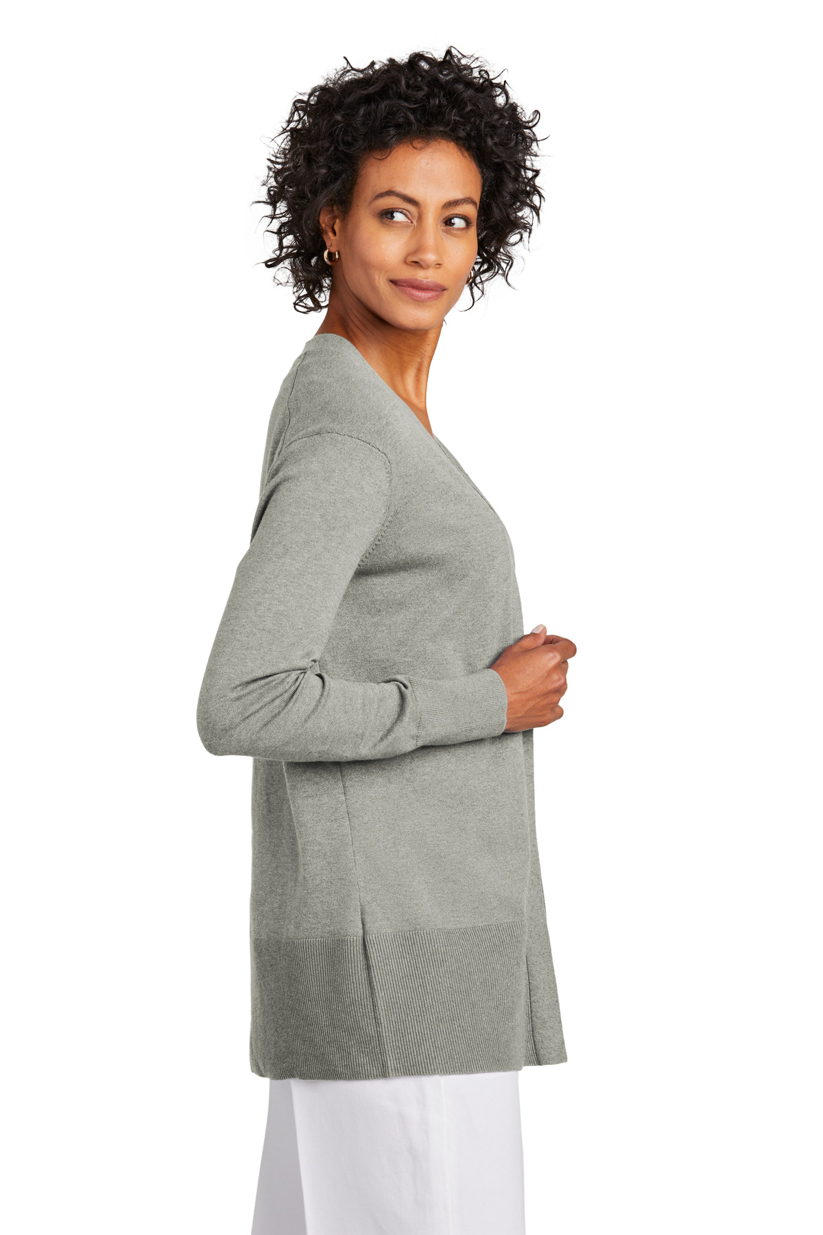 BB18403 Brooks Brothers  Womens Cotton Stretch Long Cardigan Sweater - Siide Image