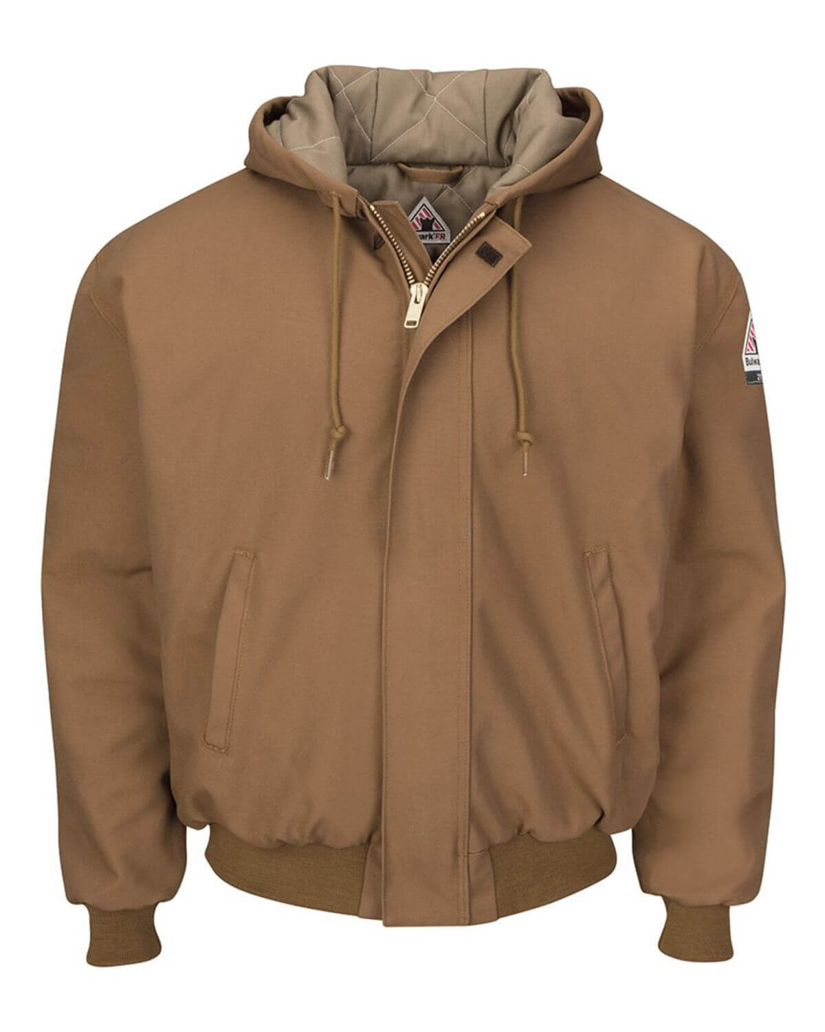 JLH6 Bulwark Insulated Brown Duck Hooded Jacket with Knit Trim JLH6 Bulwark Insulated Brown Duck Hooded Jacket with Knit Trim