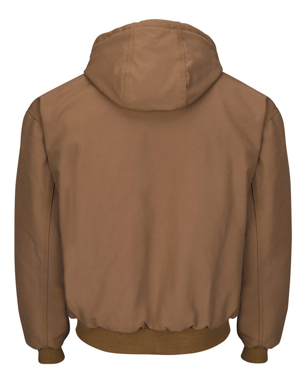 JLH6L Bulwark Insulated Brown Duck Hooded Jacket with Knit Trim - Long Sizes - Back Image