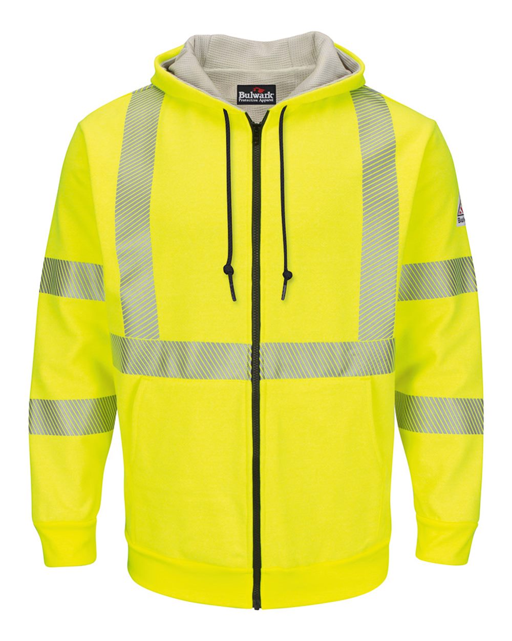 SMZ4HVL Bulwark Hi-Visibility Zip-Front Hooded Fleece Sweatshirt with Waffle Lining - Long Sizes Zoom Image