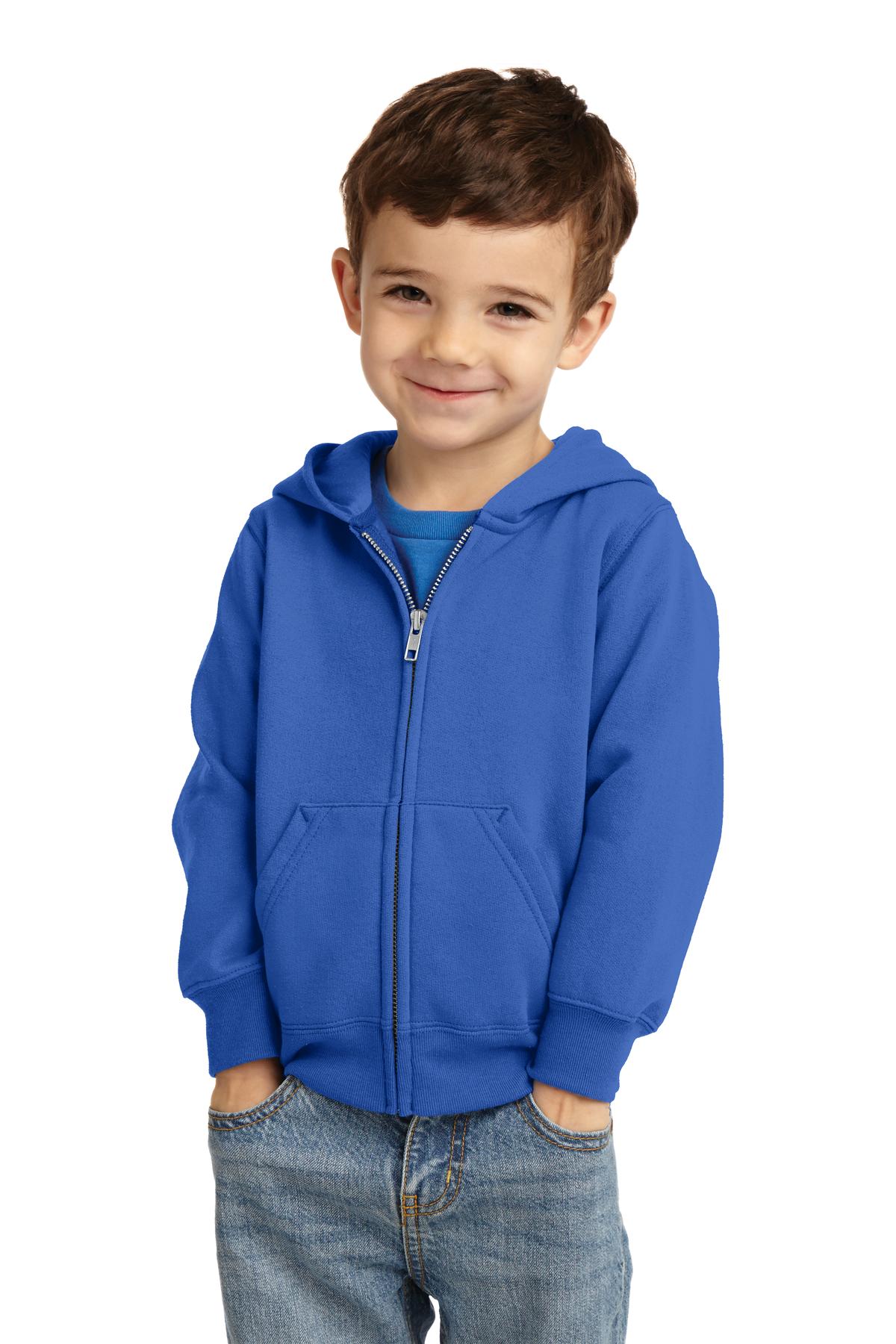 CAR78TZH Port & Company Toddler Core Fleece Full-Zip Hooded Sweatshirt.