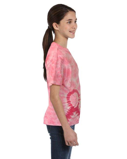 CD1150Y Tie-Dye Youth Pink Ribbon T-Shirt - Siide Image