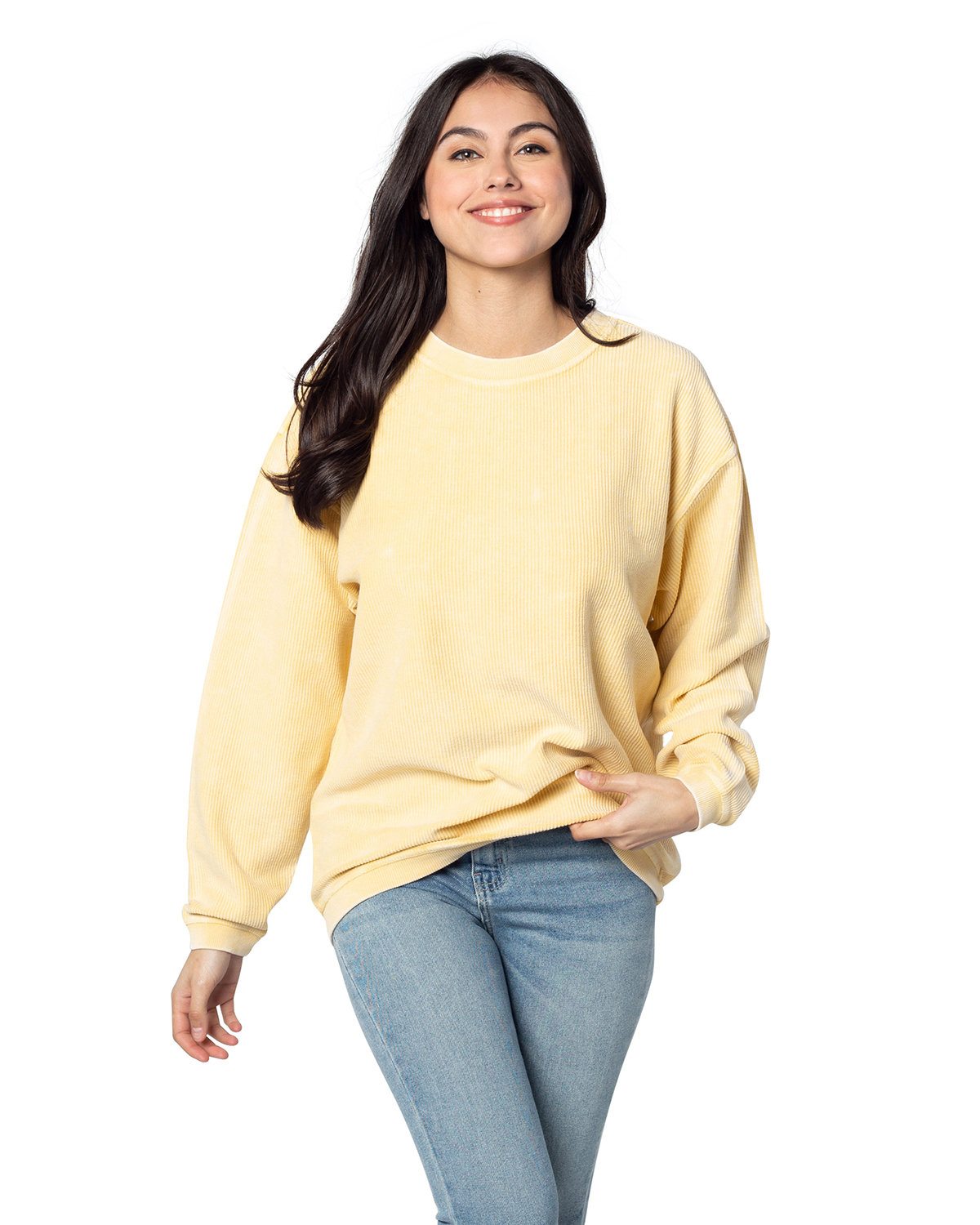 443CK chicka-d Ladies Corded Crew Sweatshirt Zoom Image