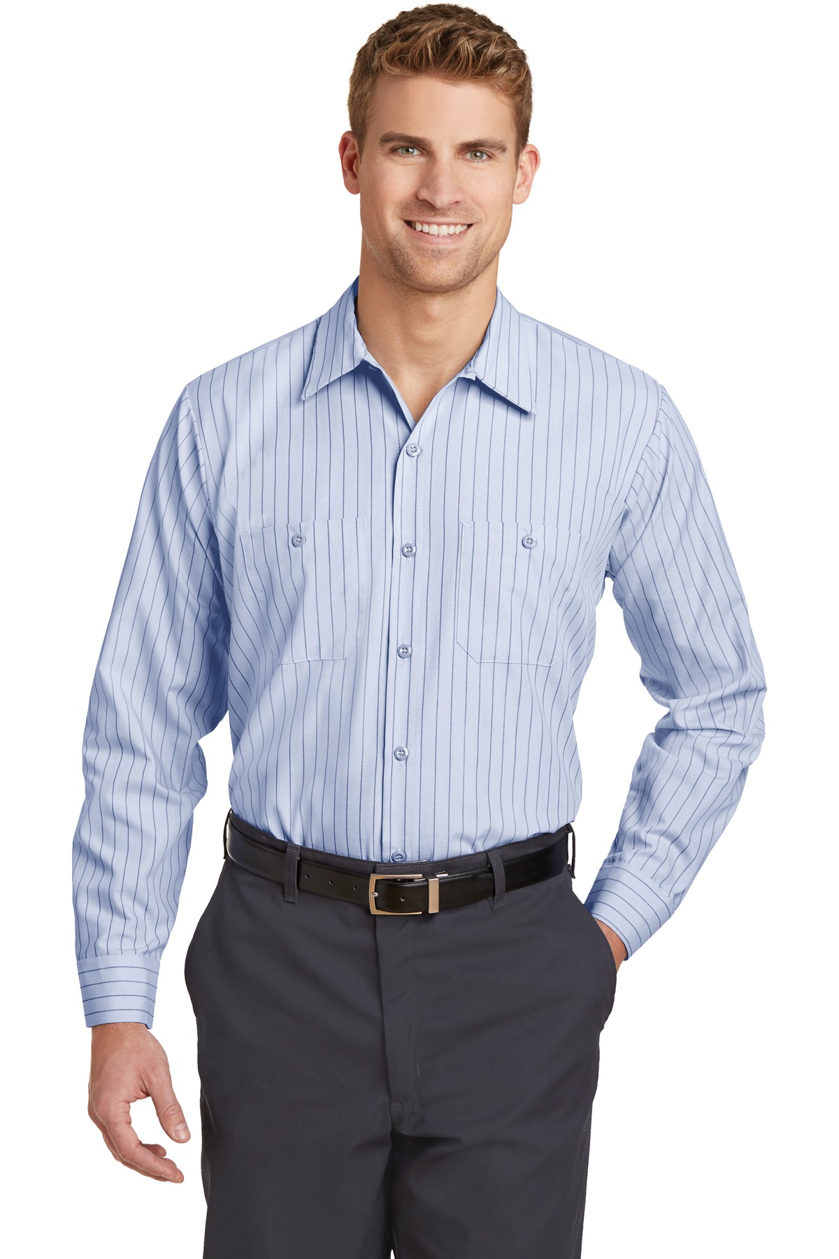 CS10 Red Kap Long Sleeve Striped Industrial Work Shirt. Zoom Image