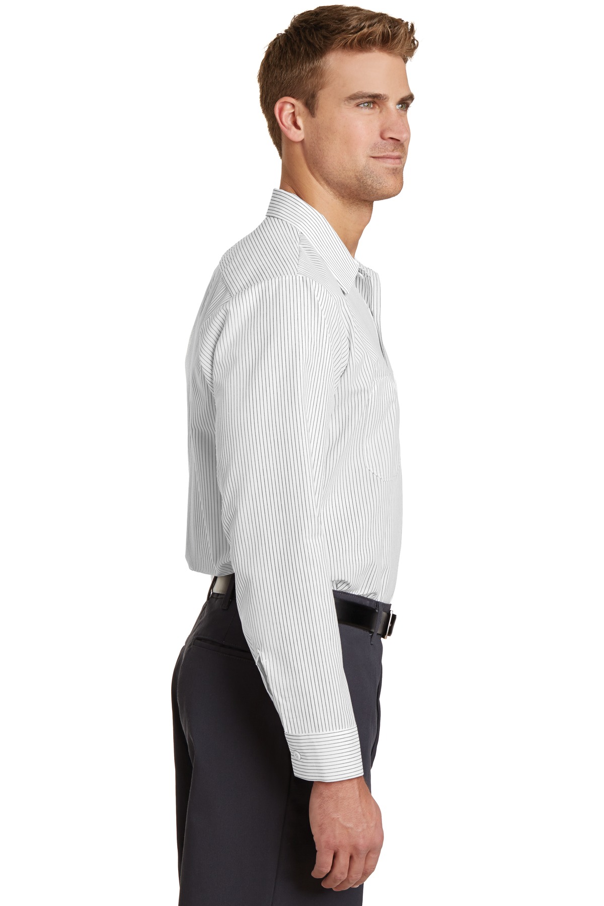 CS10LONG Red Kap Long Size, Long Sleeve Striped Industrial Work Shirt. - Siide Image