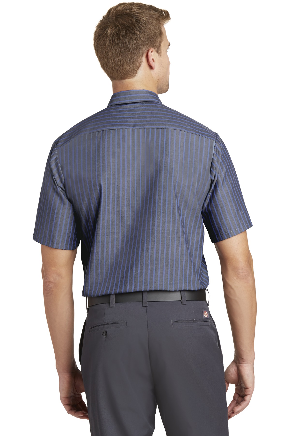 CS20LONG Red Kap Long Size, Short Sleeve Striped Industrial Work Shirt. - Back Image
