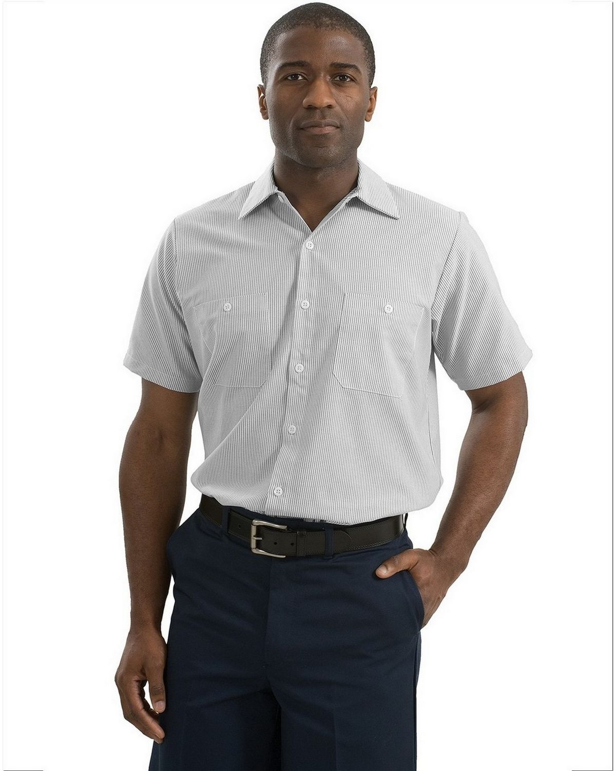 CS20LONG Red Kap Long Size, Short Sleeve Striped Industrial Work Shirt.