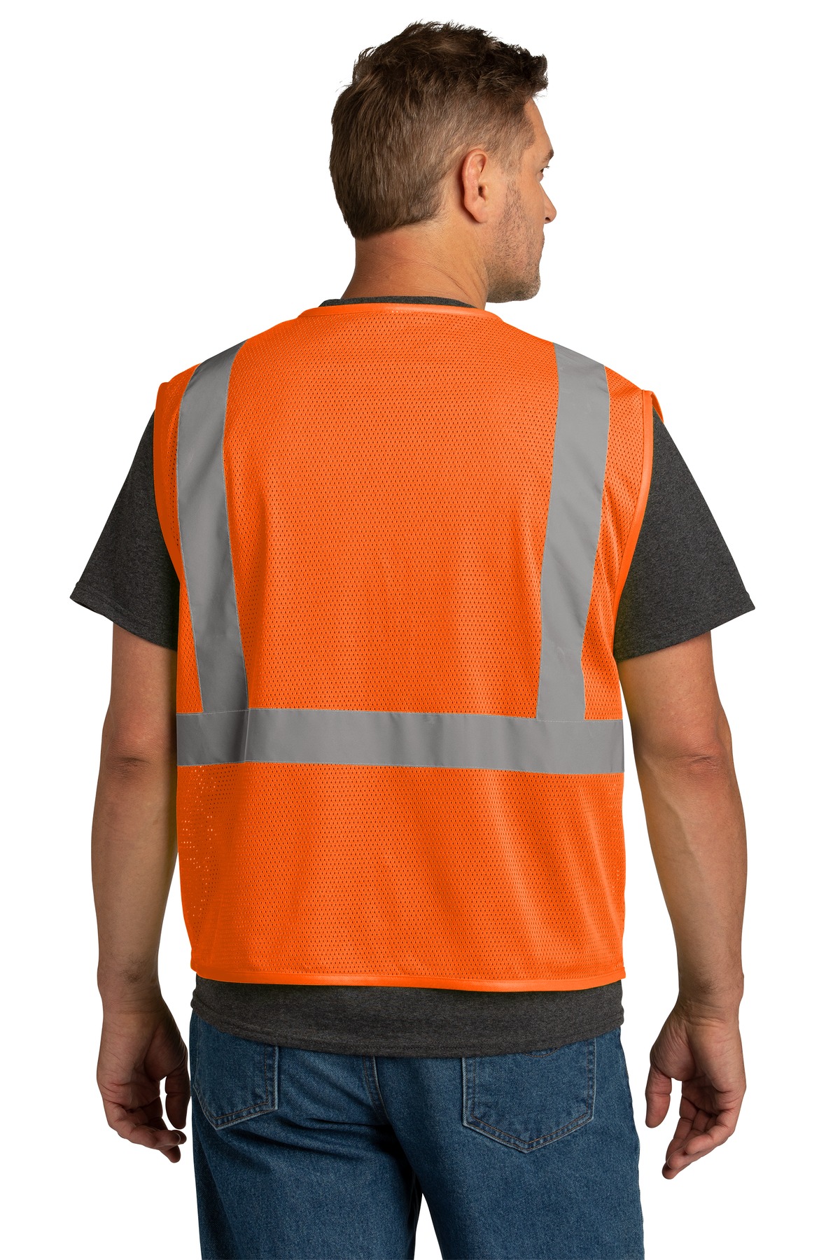 CSV101 CornerStone ANSI 107 Class 2 Economy Mesh Zippered Vest. - Back Image
