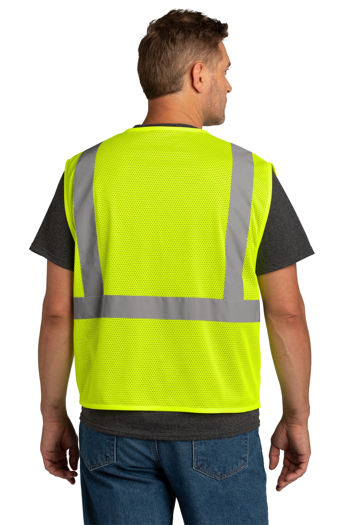 CSV101 CornerStone ANSI 107 Class 2 Economy Mesh Zippered Vest. - Back Image