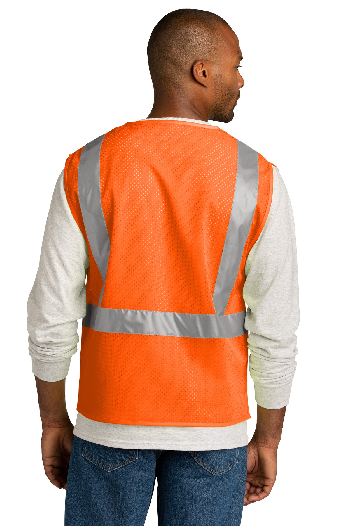 CSV102 CornerStone ANSI 107 Class 2 Mesh Zippered Vest. - Back Image