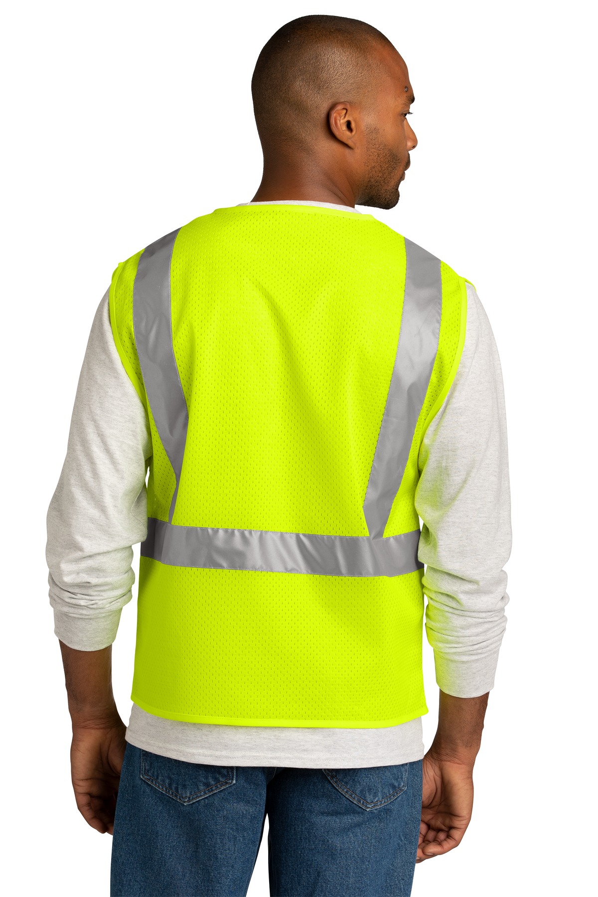 CSV102 CornerStone ANSI 107 Class 2 Mesh Zippered Vest. - Back Image