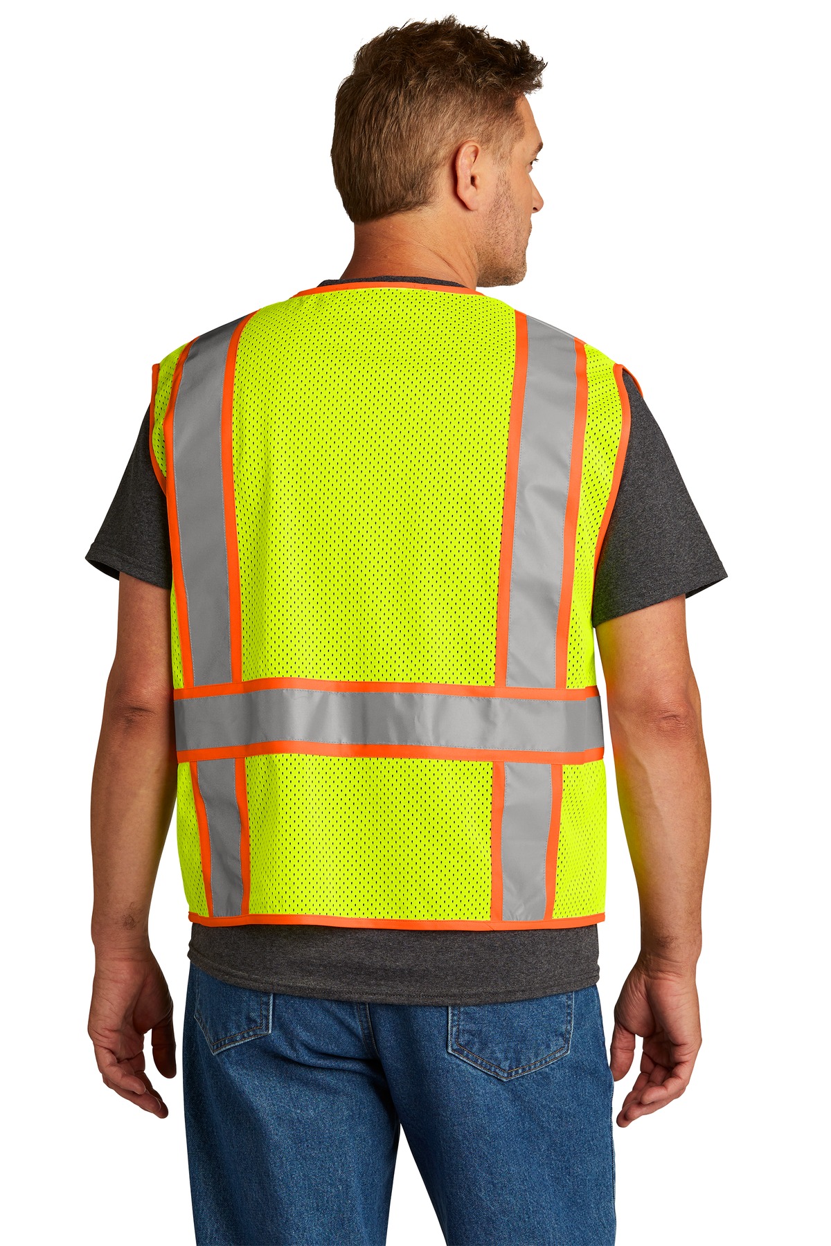 CSV103 CornerStone ANSI 107 Class 2 Mesh Zippered Two-Tone Vest. - Back Image