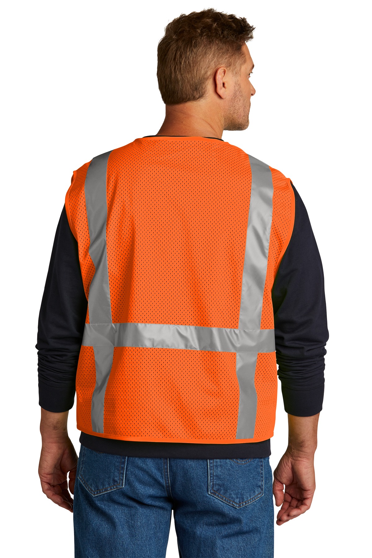 CSV104 CornerStone ANSI 107 Class 2 Mesh Six-Pocket Zippered Vest. - Back Image