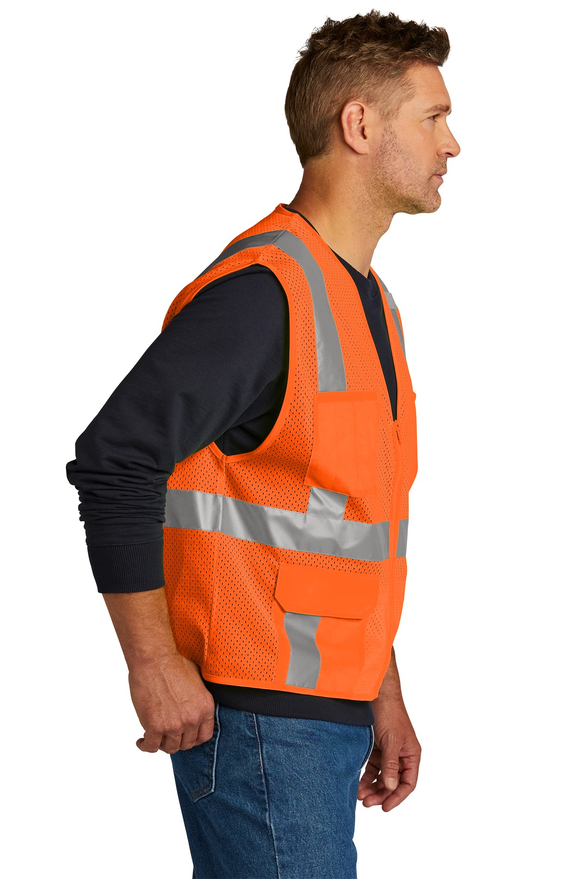 CSV104 CornerStone ANSI 107 Class 2 Mesh Six-Pocket Zippered Vest. - Siide Image