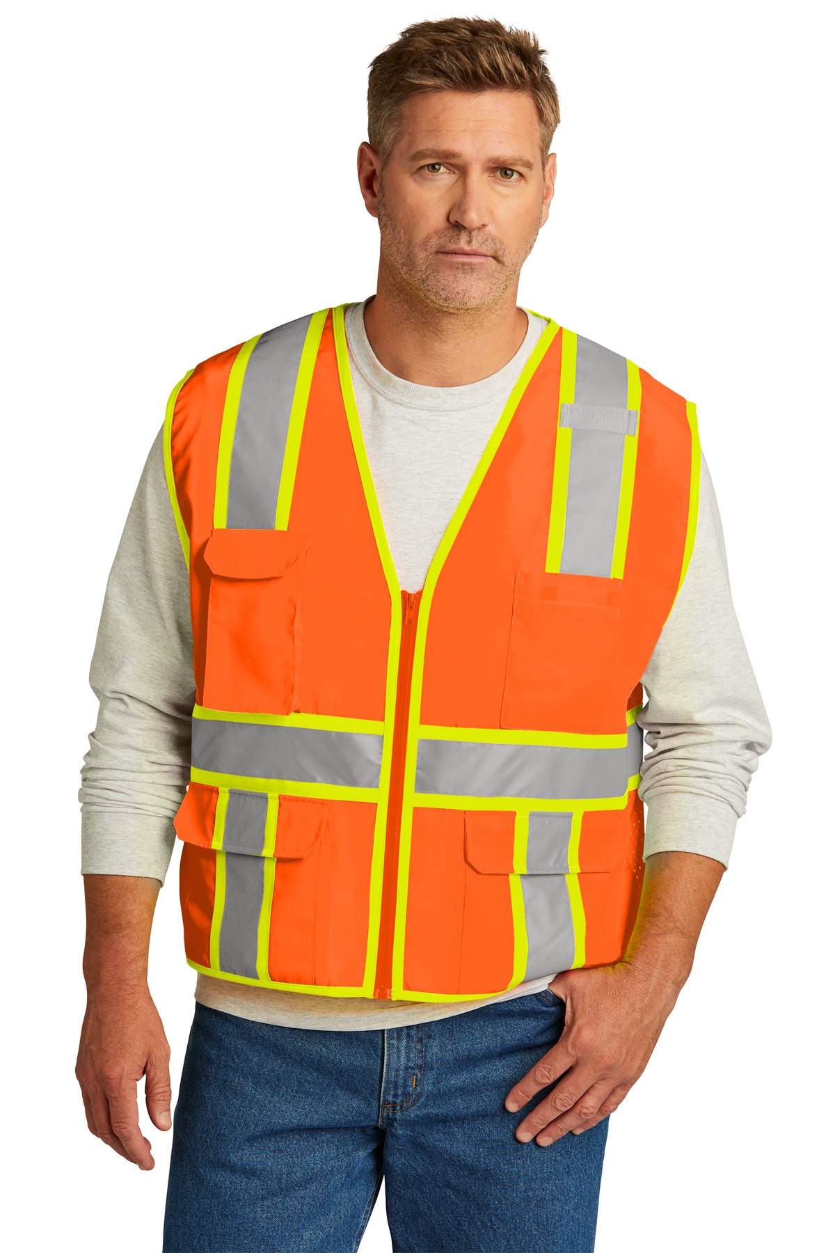 CSV105 CornerStone ANSI 107 Class 2 Surveyor Zippered Two-Tone Vest. Zoom Image