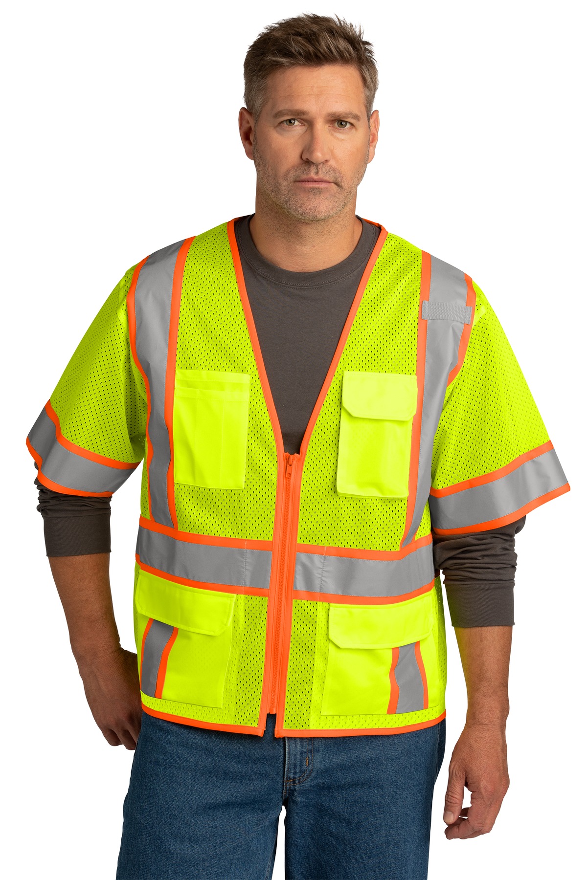 CSV106 CornerStone ANSI 107 Class 3 Surveyor Mesh Zippered Two-Tone Short Sleeve Vest.