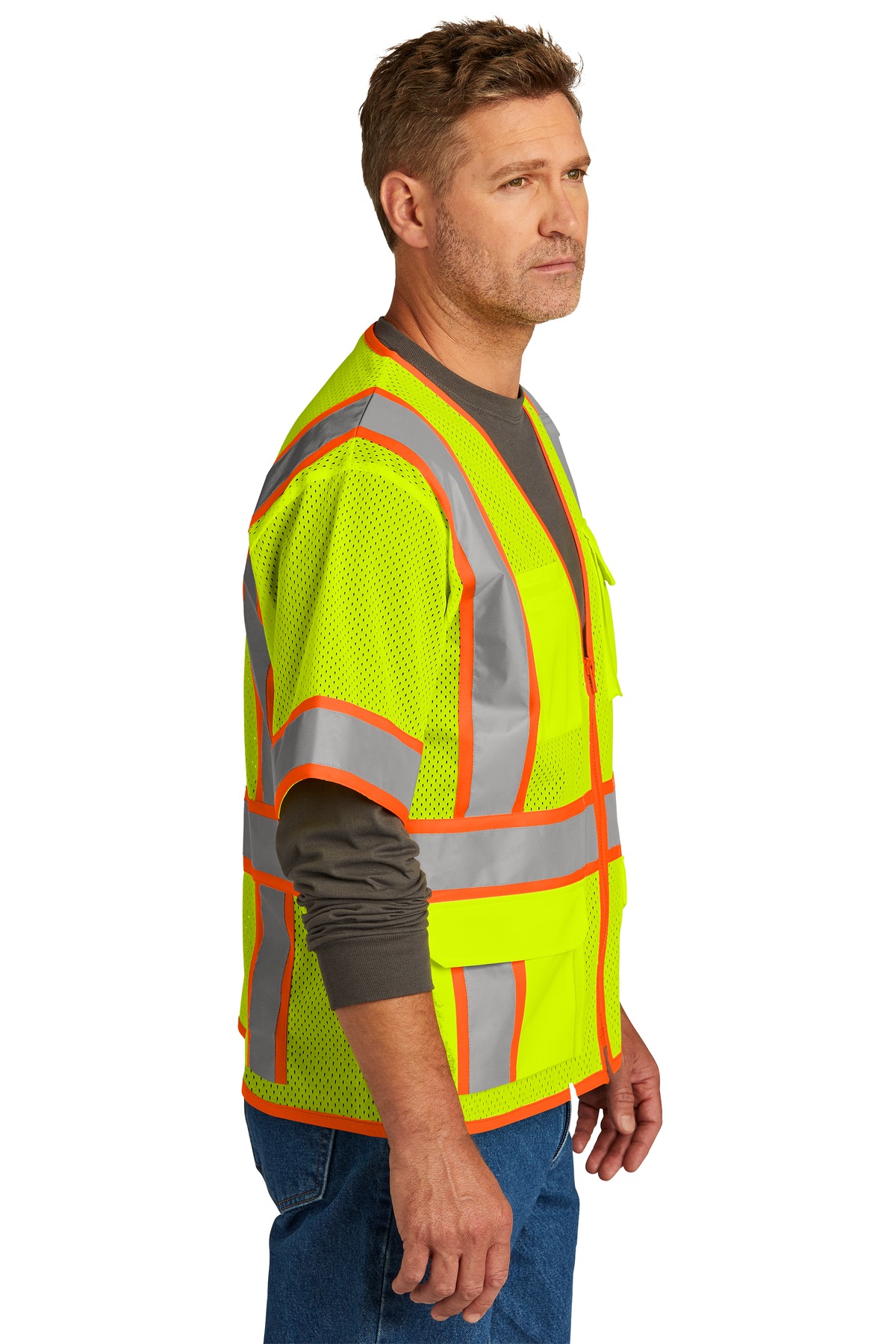 CSV106 CornerStone ANSI 107 Class 3 Surveyor Mesh Zippered Two-Tone Short Sleeve Vest. - Siide Image