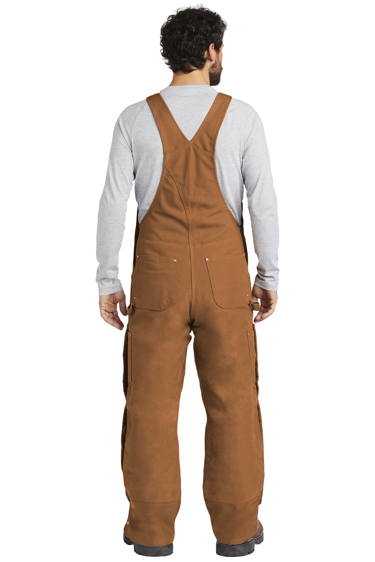 CTR41 Carhartt Duck Quilt-Lined Zip-To-Thigh Bib Overalls. - Back Image