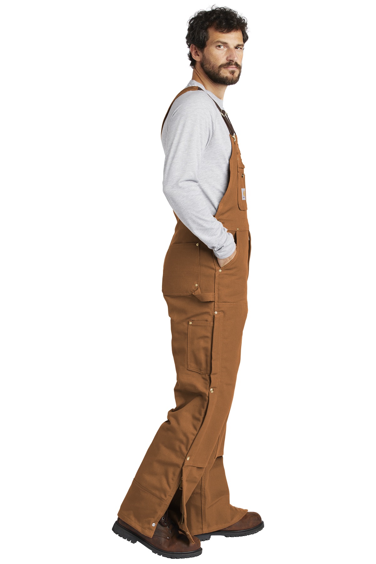 CTR41 Carhartt Duck Quilt-Lined Zip-To-Thigh Bib Overalls. - Siide Image