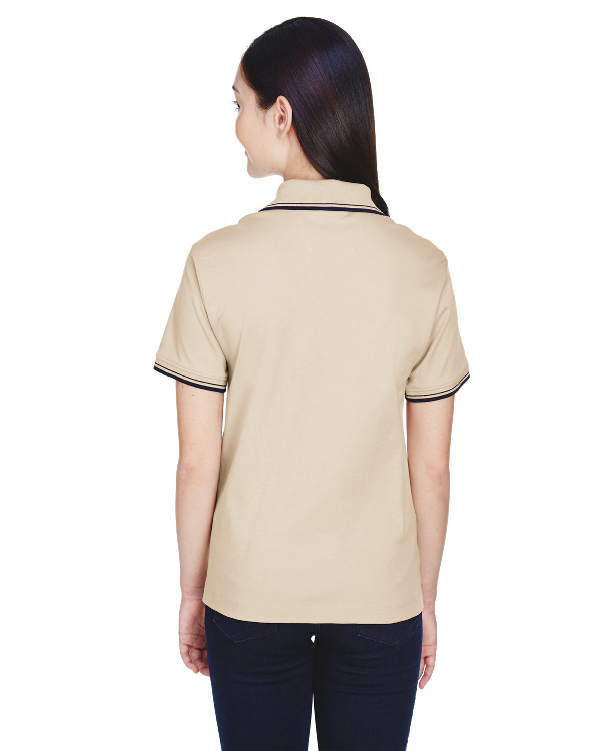 D140W Devon & Jones Ladies Tipped Perfect Pima Interlock Polo - Back Image