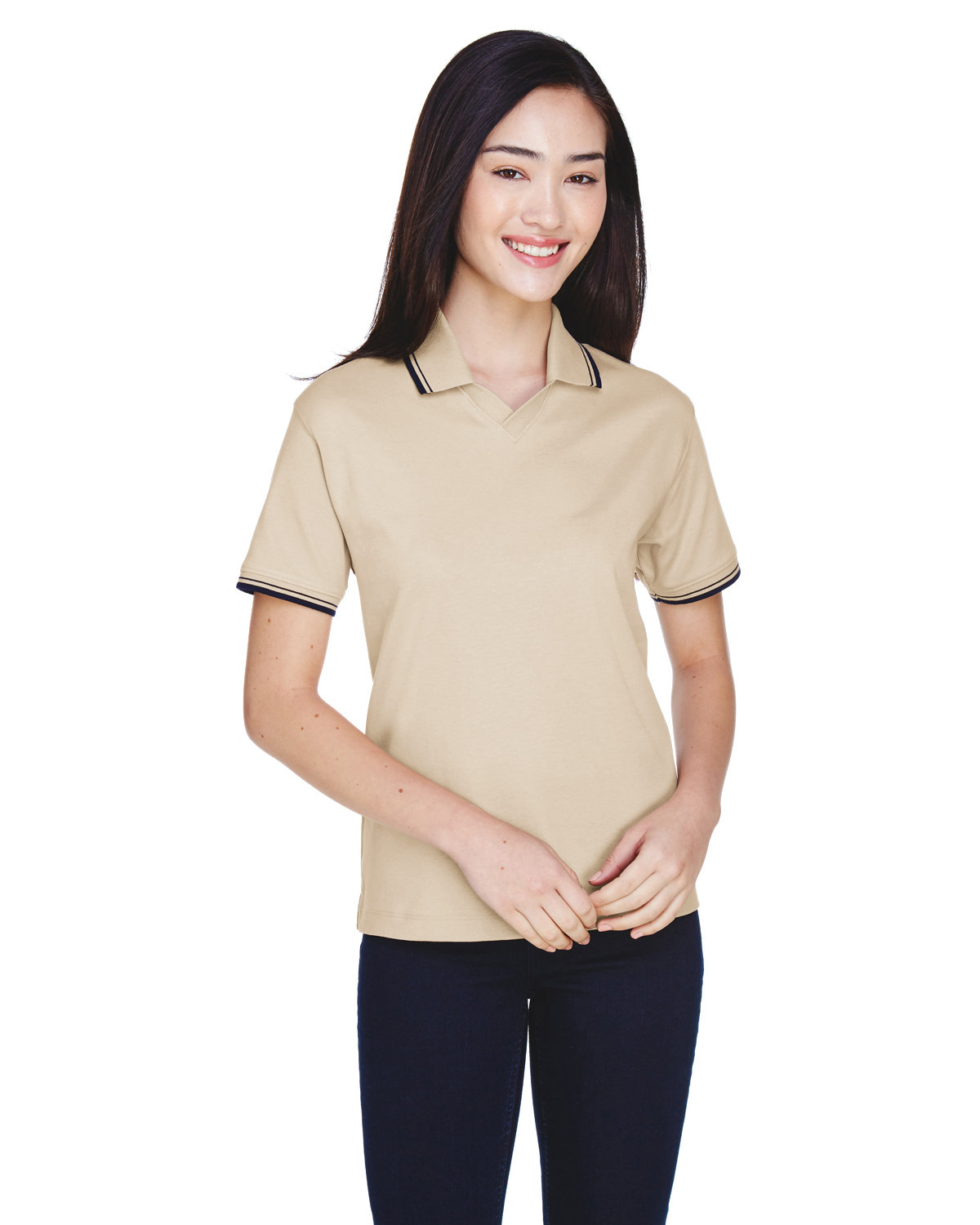 D140W Devon & Jones Ladies Tipped Perfect Pima Interlock Polo D140W Devon & Jones Ladies Tipped Perfect Pima Interlock Polo