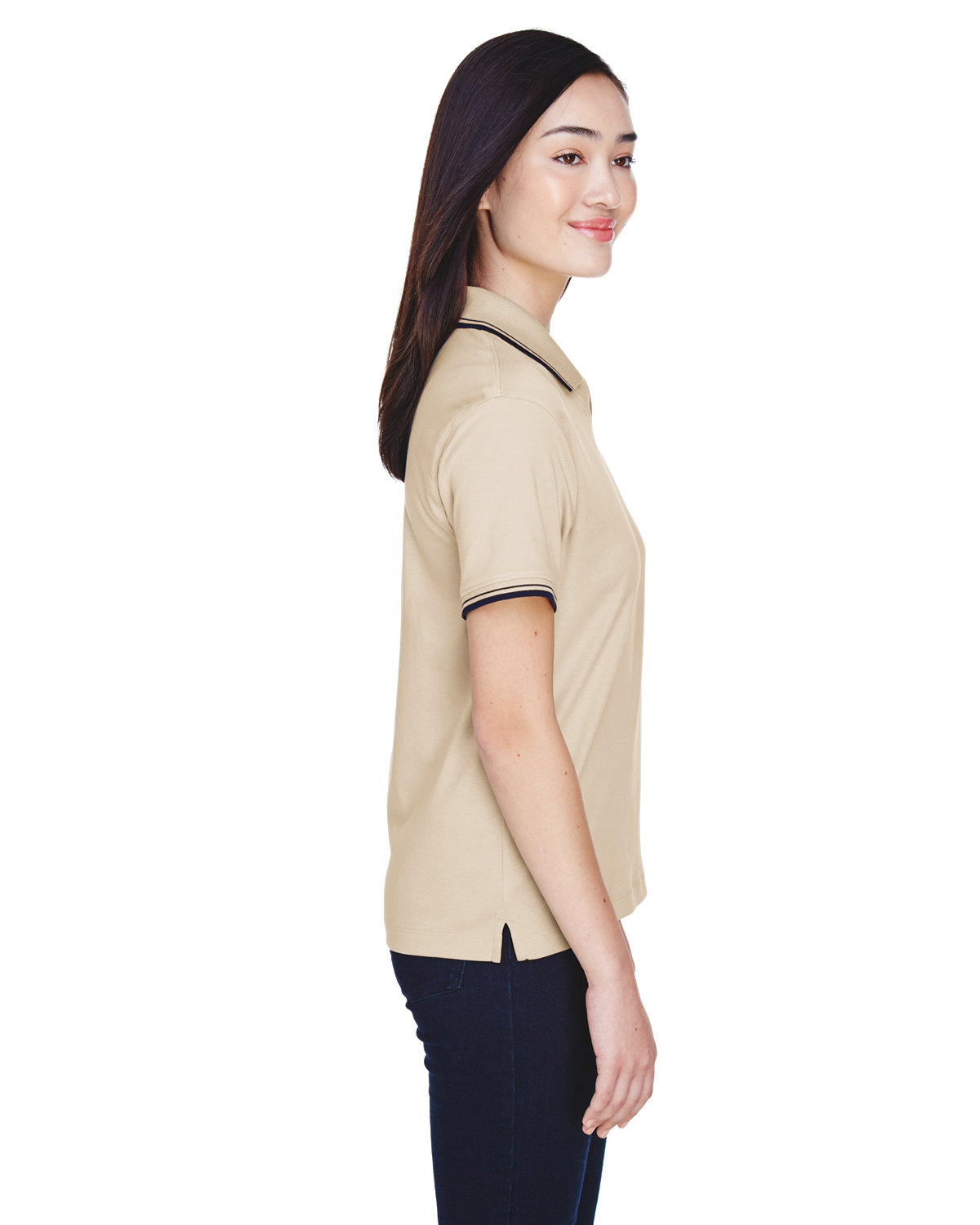 D140W Devon & Jones Ladies Tipped Perfect Pima Interlock Polo - Siide Image