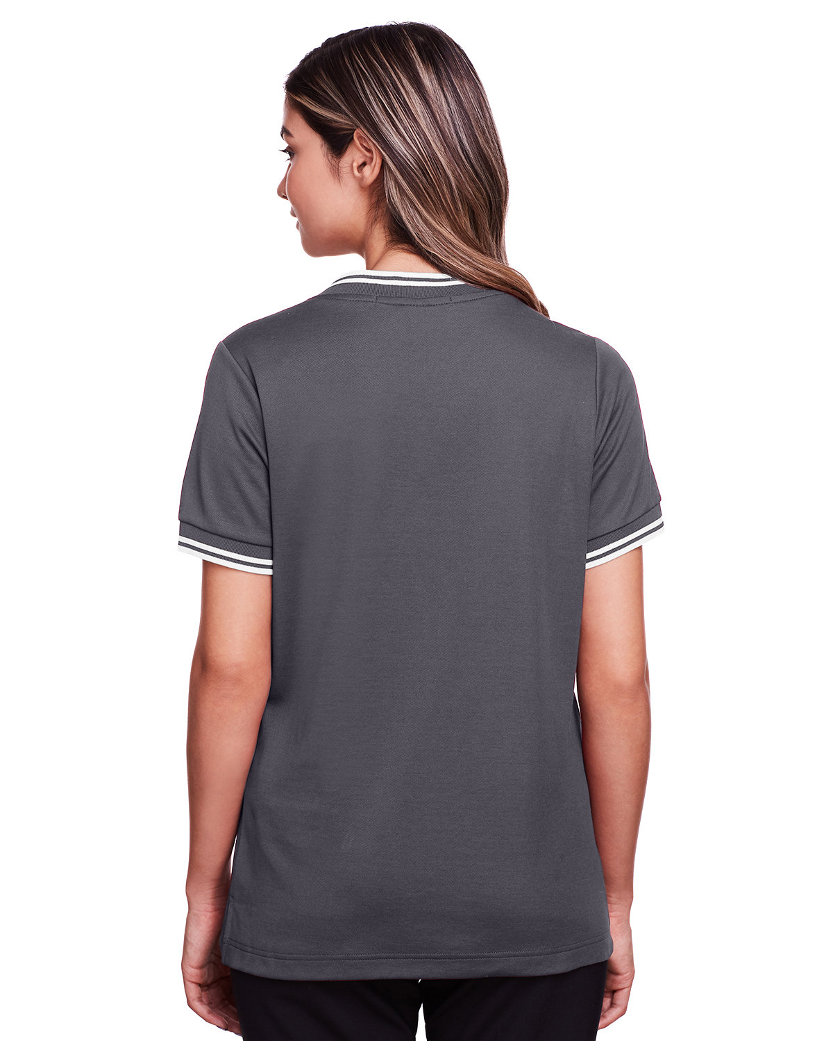 DG20CW Devon & Jones Ladies CrownLux Performance Plaited Tipped V-Neck Polo DG20CW Devon & Jones Ladies CrownLux Performance Plaited Tipped V-Neck Polo - Back Image