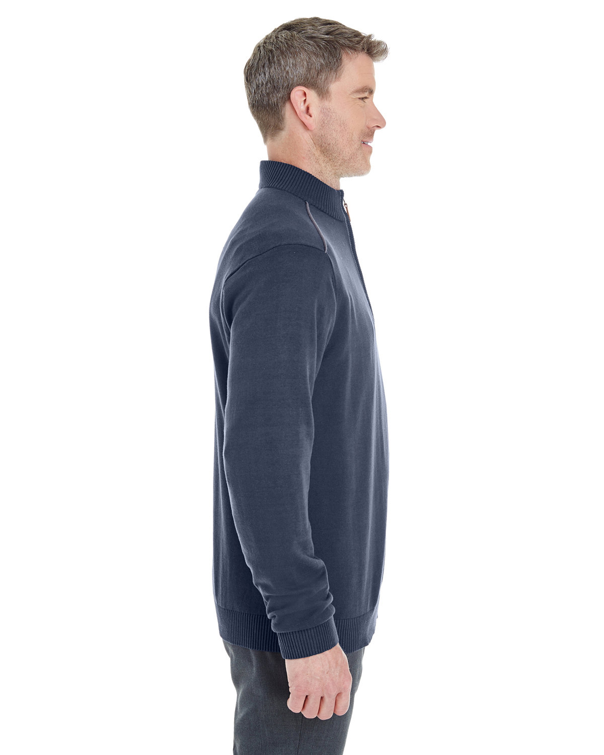 DG478 Devon & Jones Mens Manchester Fully-Fashioned Quarter-Zip Sweater - Siide Image