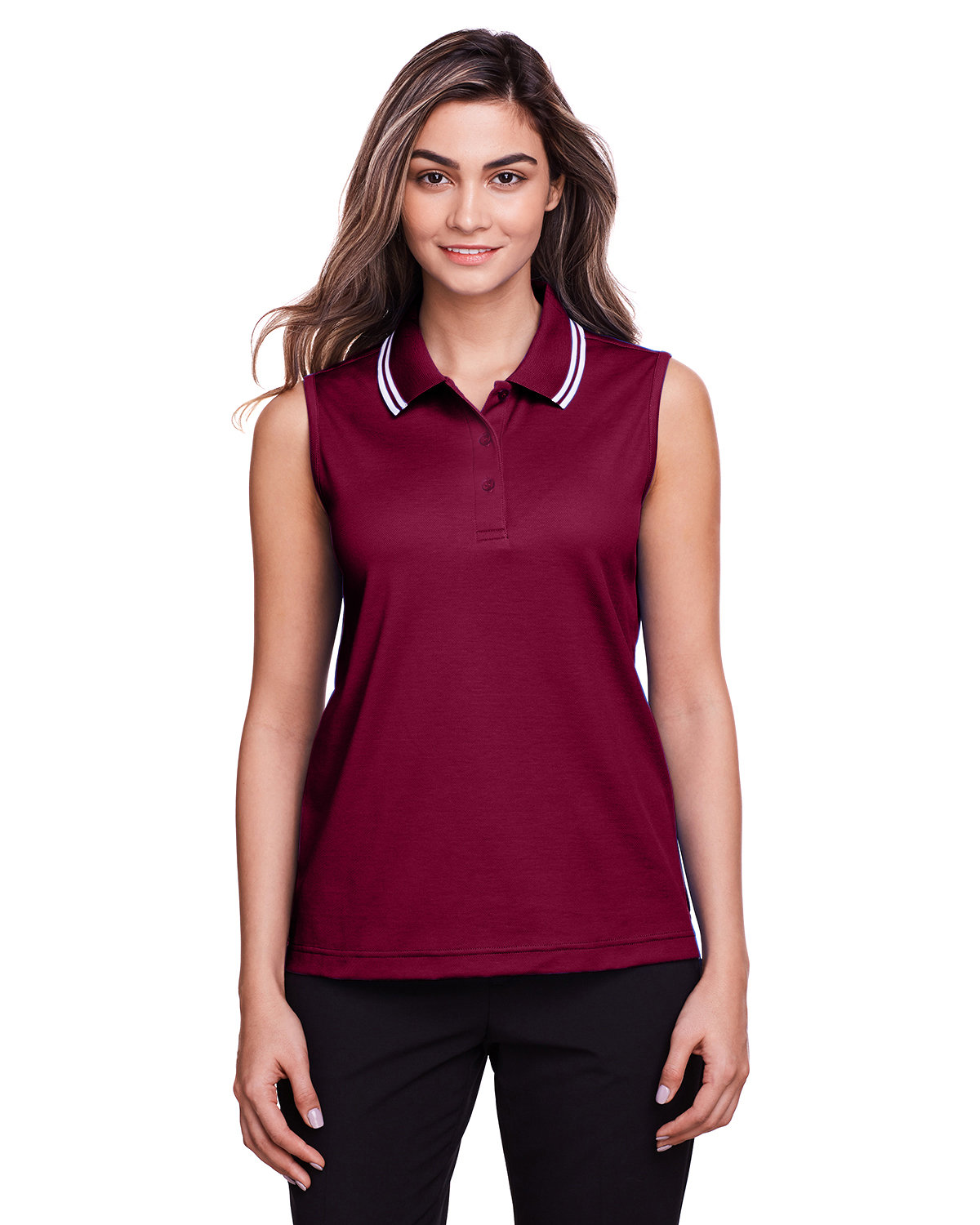 DG20SW Devon & Jones Ladies CrownLux Performance Plaited Tipped Sleeveless Polo DG20SW Devon & Jones Ladies CrownLux Performance Plaited Tipped Sleeveless Polo