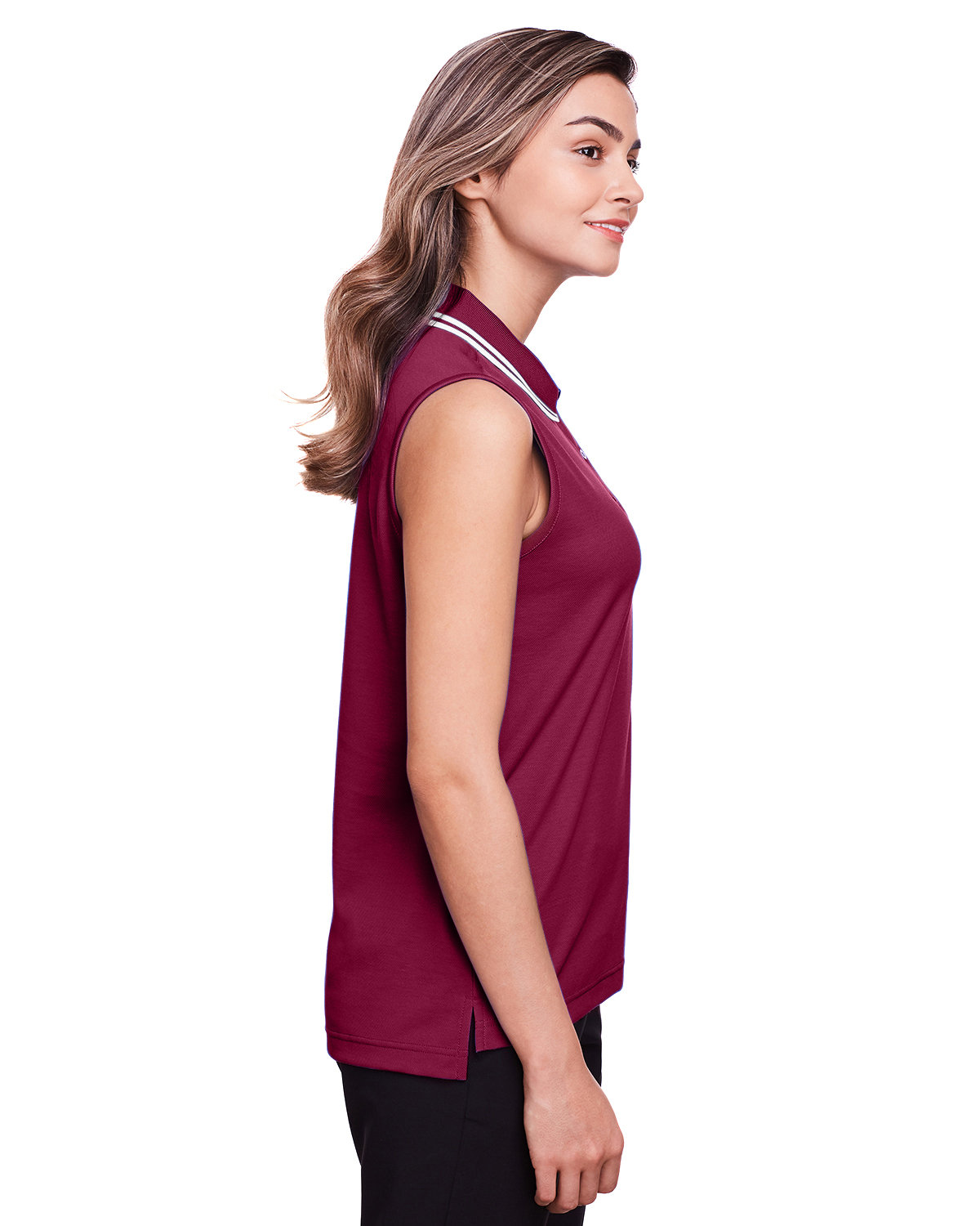 DG20SW Devon & Jones Ladies CrownLux Performance Plaited Tipped Sleeveless Polo DG20SW Devon & Jones Ladies CrownLux Performance Plaited Tipped Sleeveless Polo - Siide Image