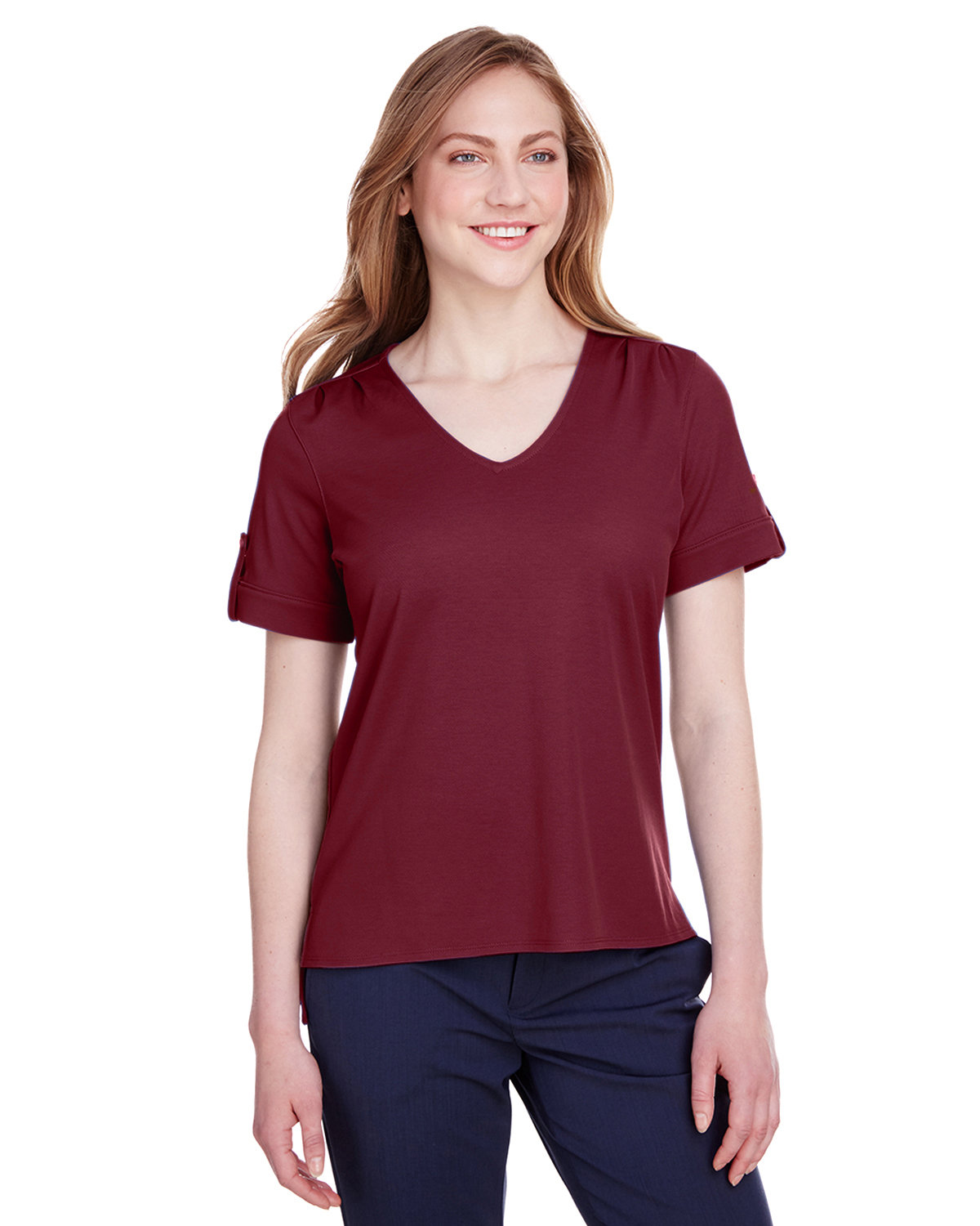 DG20WB Devon & Jones Ladies CrownLux Performance Plaited Rolled-Sleeve Top