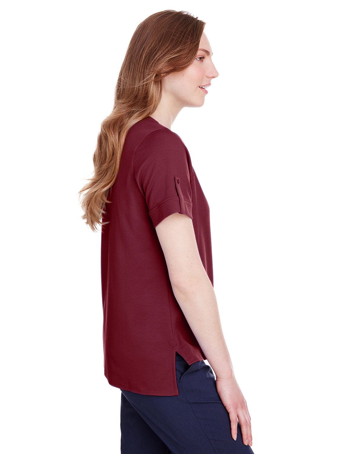 DG20WB Devon & Jones Ladies CrownLux Performance Plaited Rolled-Sleeve Top - Siide Image
