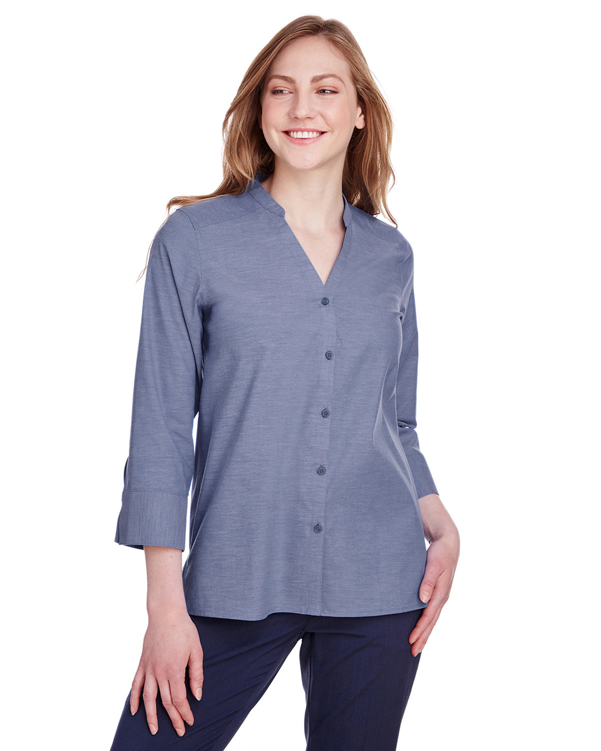 DG562W Devon & Jones Ladies Crown Collection Stretch Pinpoint Chambray 3/4 Sleeve Blouse DG562W Devon & Jones Ladies Crown Collection Stretch Pinpoint Chambray 3/4 Sleeve Blouse