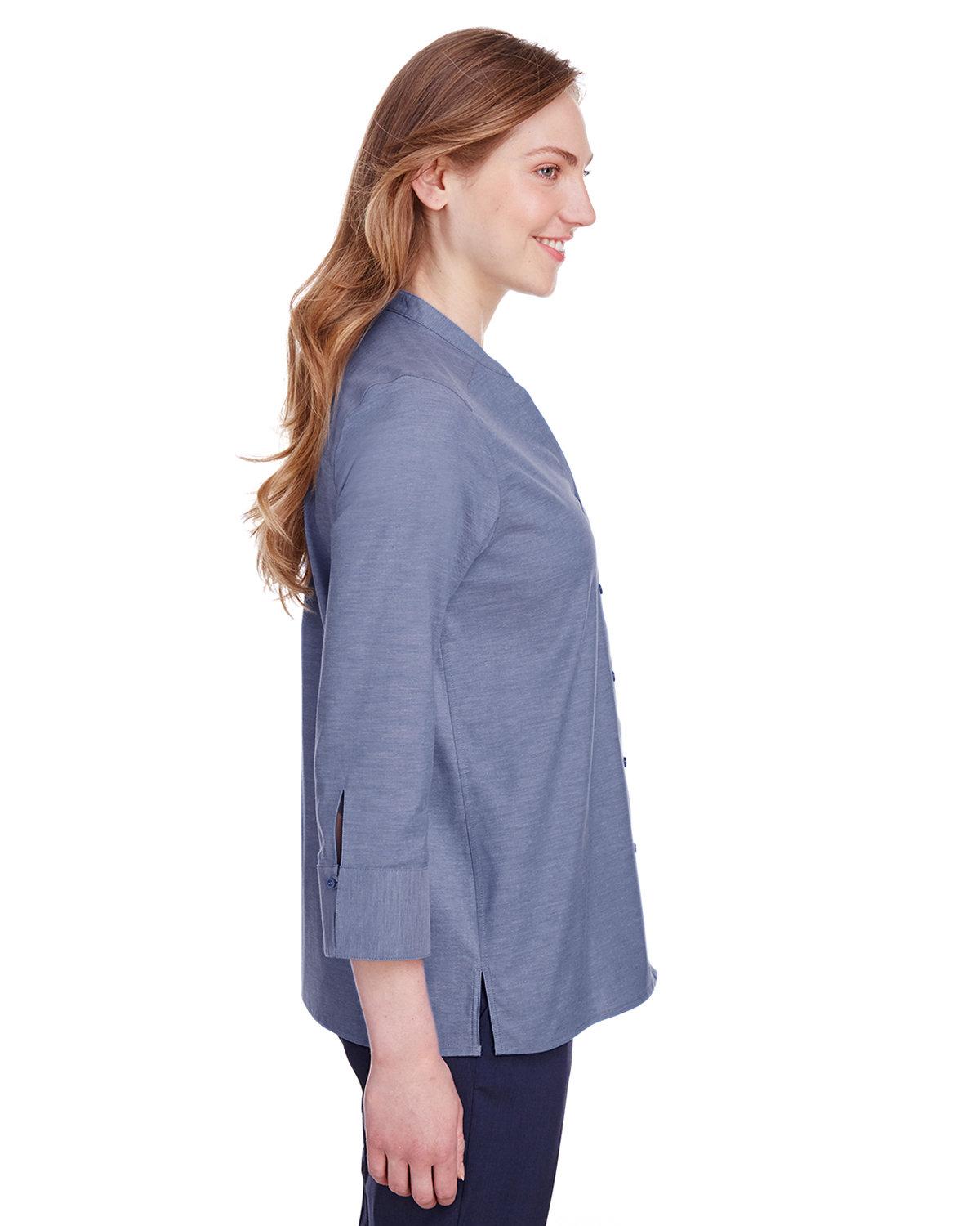 DG562W Devon & Jones Ladies Crown Collection Stretch Pinpoint Chambray 3/4 Sleeve Blouse - Siide Image