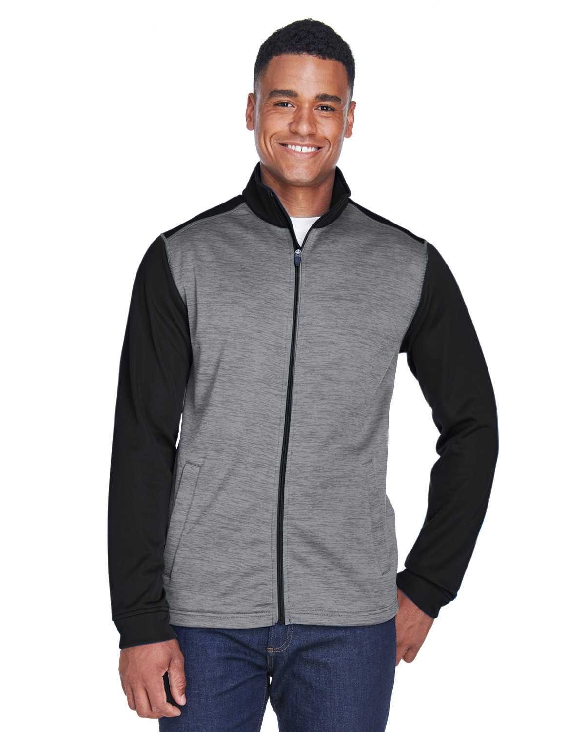 DG796 Devon & Jones Mens Newbury Colorblock Mélange Fleece Full-Zip