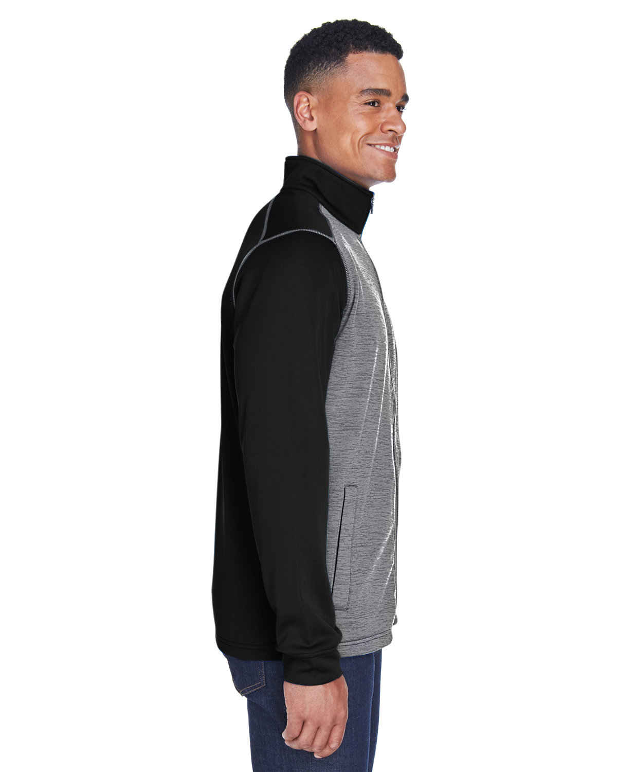 DG796 Devon & Jones Mens Newbury Colorblock Mélange Fleece Full-Zip - Siide Image